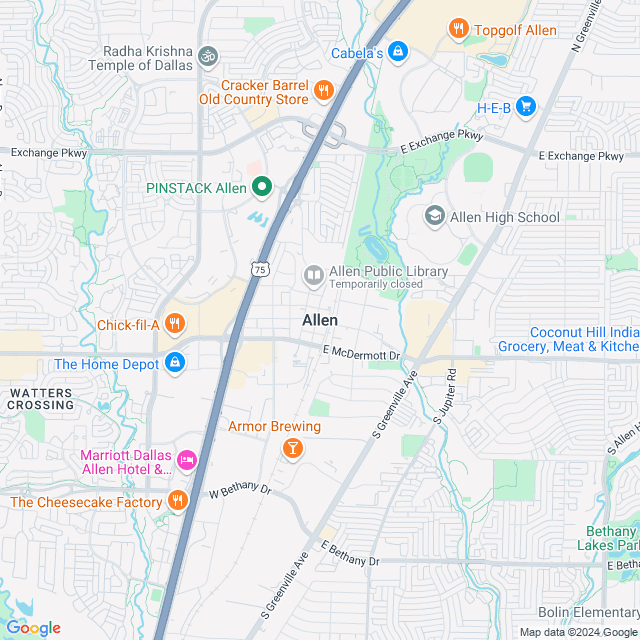 Map of Allen, Texas