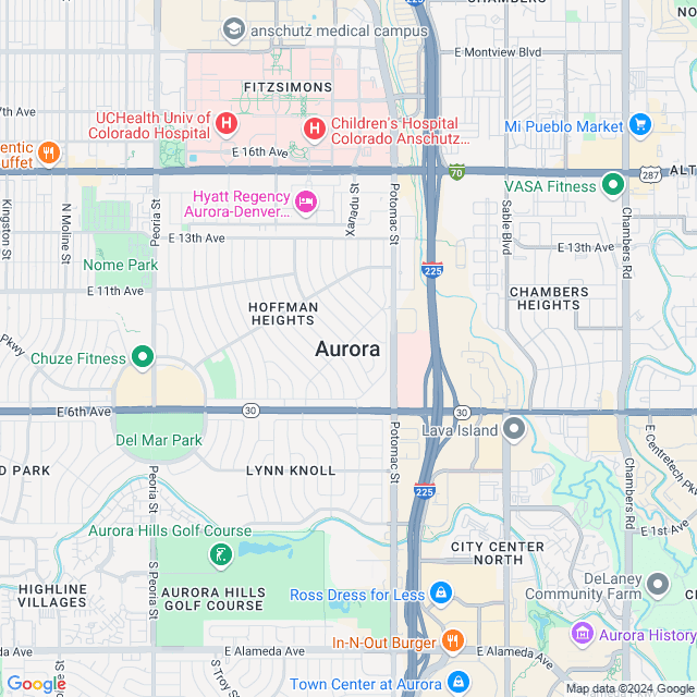 Map of Aurora, Colorado