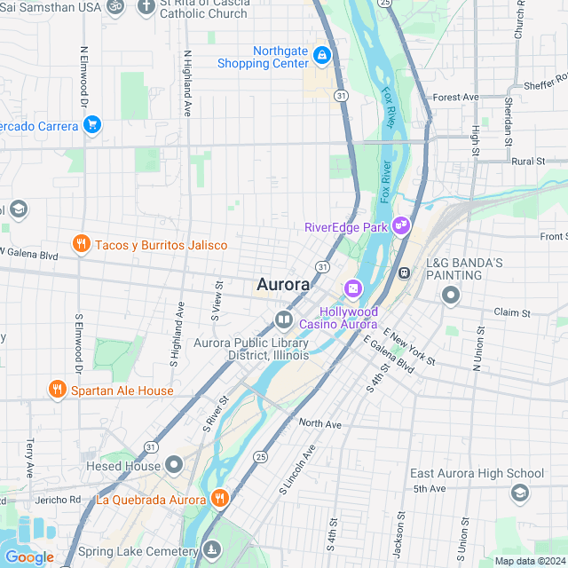 Map of Aurora, Illinois