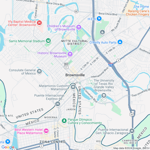 Map of Brownsville, Texas