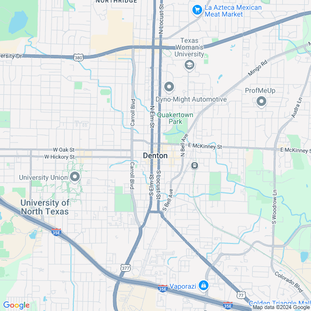 Map of Denton, Texas