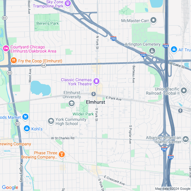 Map of Elmhurst, Illinois