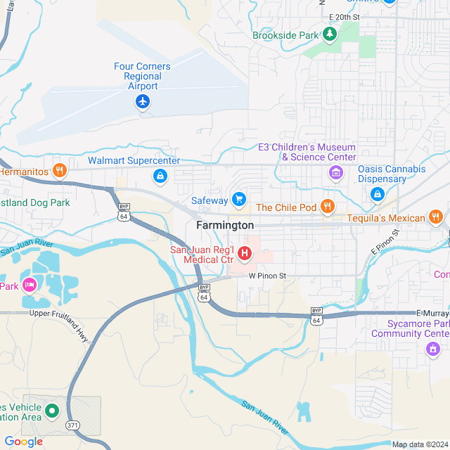 Map of Farmington, New Mexico