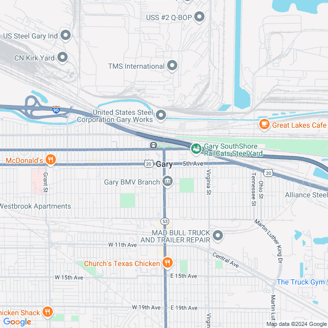 Map of Gary, Indiana