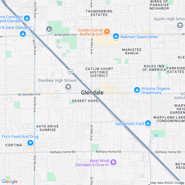 Map of Glendale, Arizona