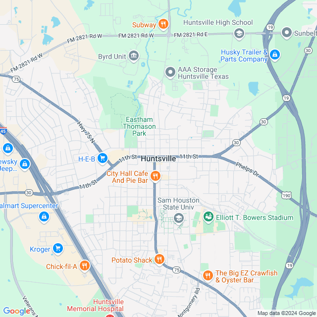 Map of Huntsville, Texas