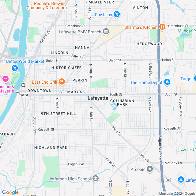 Map of Lafayette, Indiana