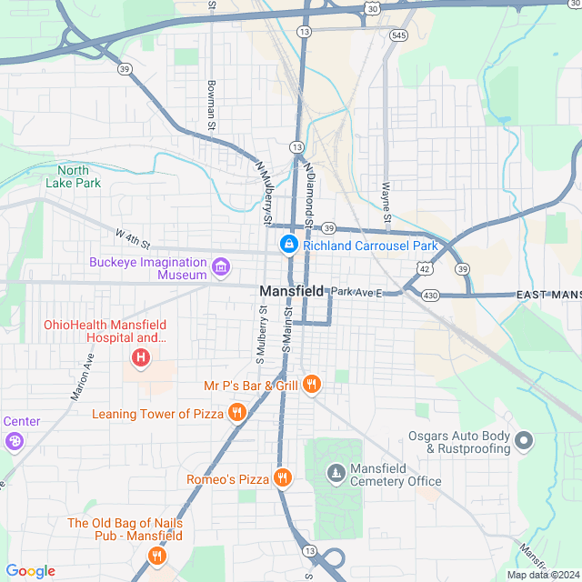 Map of Mansfield, Ohio