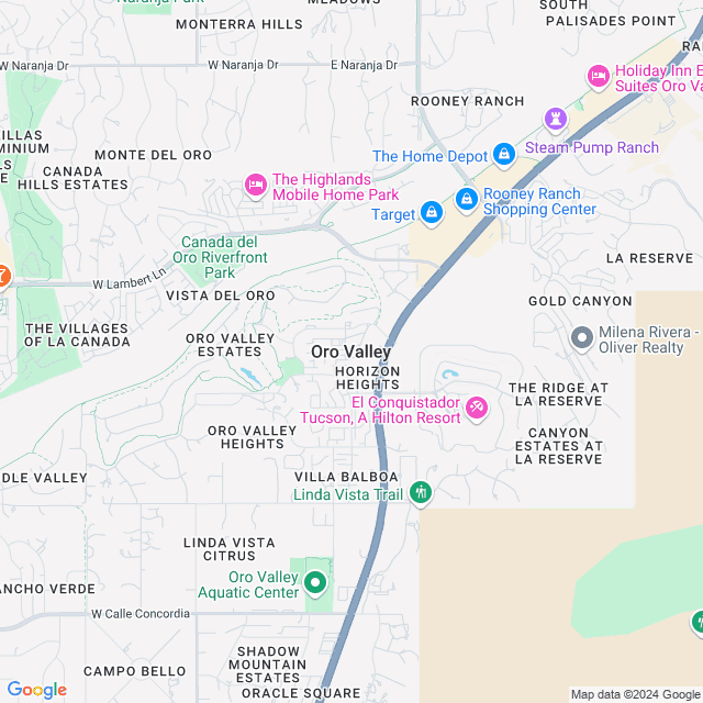 Map of Oro Valley, Arizona