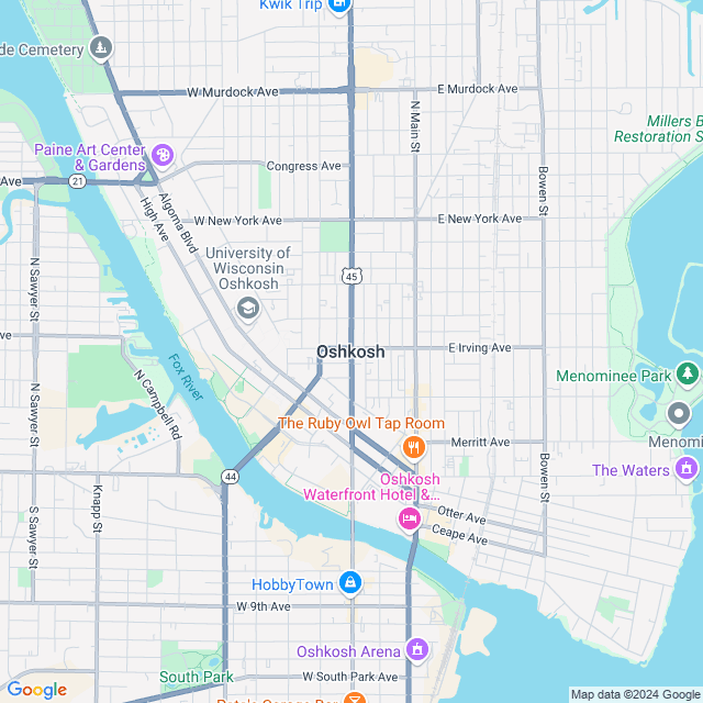 Map of Oshkosh, Wisconsin