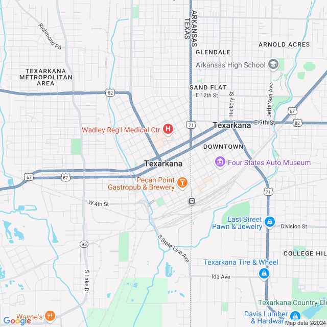 Map of Texarkana, Texas