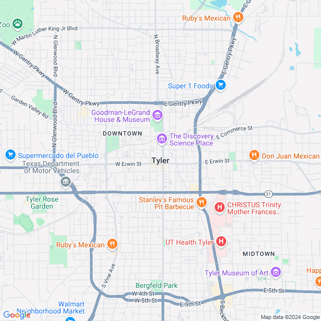 Map of Tyler, Texas