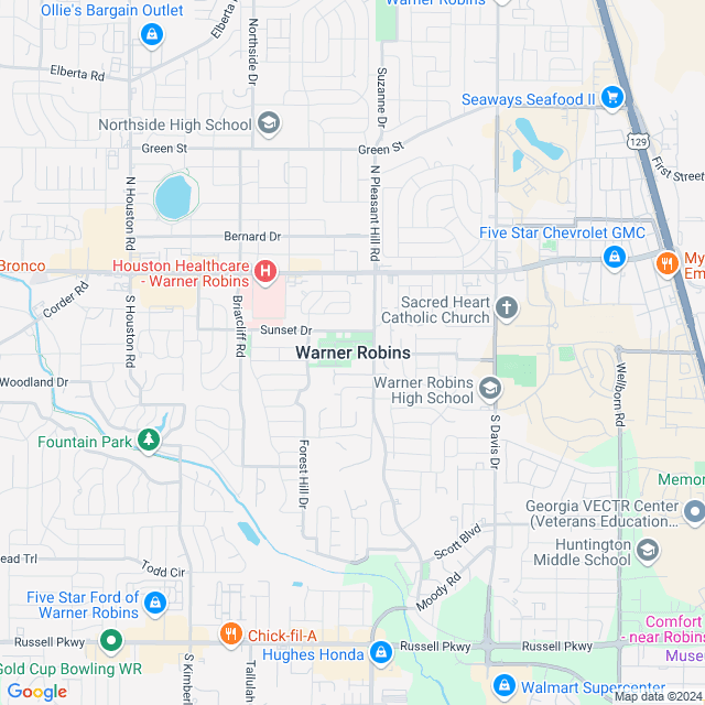 Map of Warner Robins, Georgia