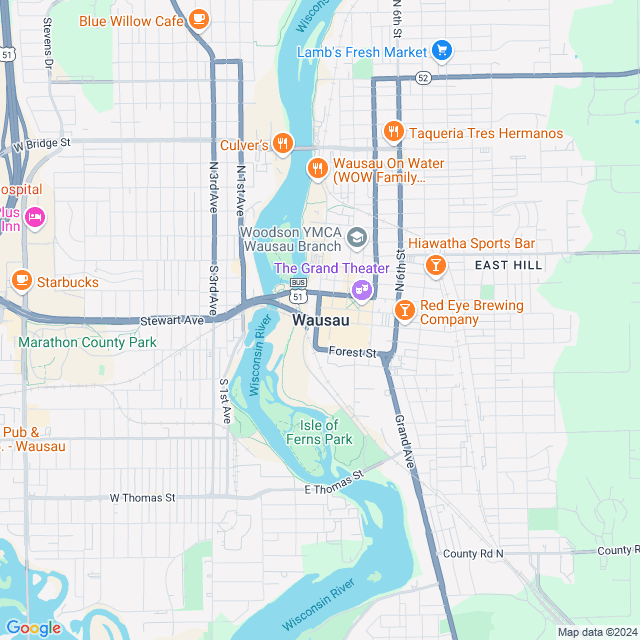 Map of Wausau, Wisconsin