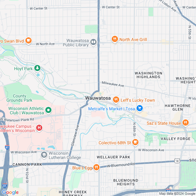 Map of Wauwatosa, Wisconsin