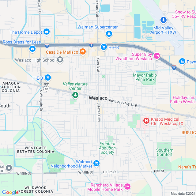 Map of Weslaco, Texas