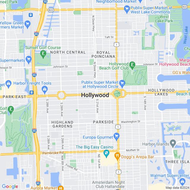 Map of Hollywood, Florida
